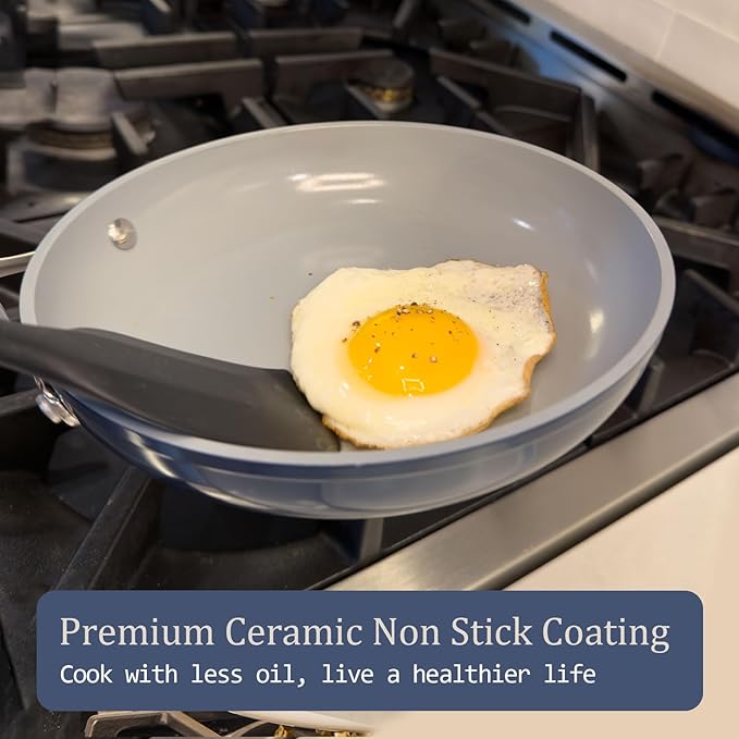 CookinCraze Stock Pot 4.5qt Dutch Oven with Lid (9.5"x 4") Nonstick Ceramic Coated Non-Toxic PFAS-Free Even Heat Distribution for Braising, Baking Bread & Soups, Compatible for All Cooktops(Induction/Gas/Electric) Oven Safe to 500°F (Caribbean Blue)