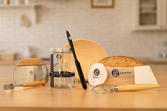 Sourdough Bread Baking Supplies and Starter Kit - Ultimate Bread Making and Sourdough Starter Kit with Proofing Baskets, 34oz Sourdough Jar, Bread Lame, Scrapers and Danish Whisk
