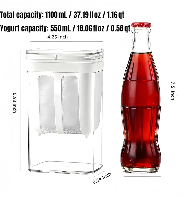 2Packs Yogurt Strainer—[1.16QT*2/0.29GAL*2] Total & [0.55QT*2/0.1375GAL*2] Filter, Greek Yogurt Strainer Yogurt Press, BPA-Free PP Strainer for Whey Separation & Greek Yogurt Maker(Total1.16QT*2)