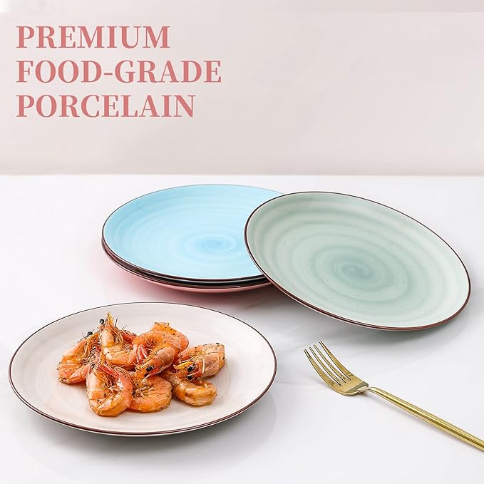 KitchenTour Ceramic Dinner Plates, 8 Inch Porcelain Serving Plate for Salad, Dessert Pizza Steak Pasta Plates Set, Dishwasher and Microwave Safe - Set of 6, Assorted Warm Colors