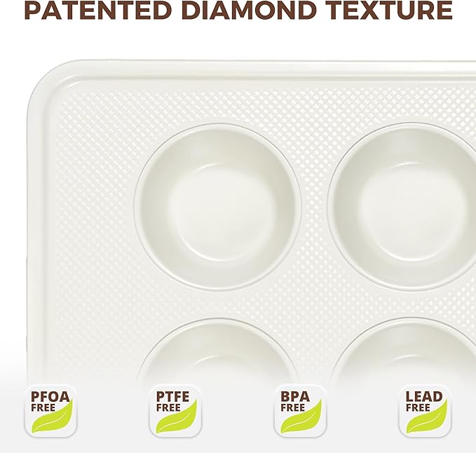 HONGBAKE Nonstick Ceramic Muffin Pan, 12 Cup Muffin tin for Baking, Non-toxic Cupcake Pan, Heavy-duty Aluminized Steel Cupcake Tray with Diamond Texture, Easy To Clean, Cream