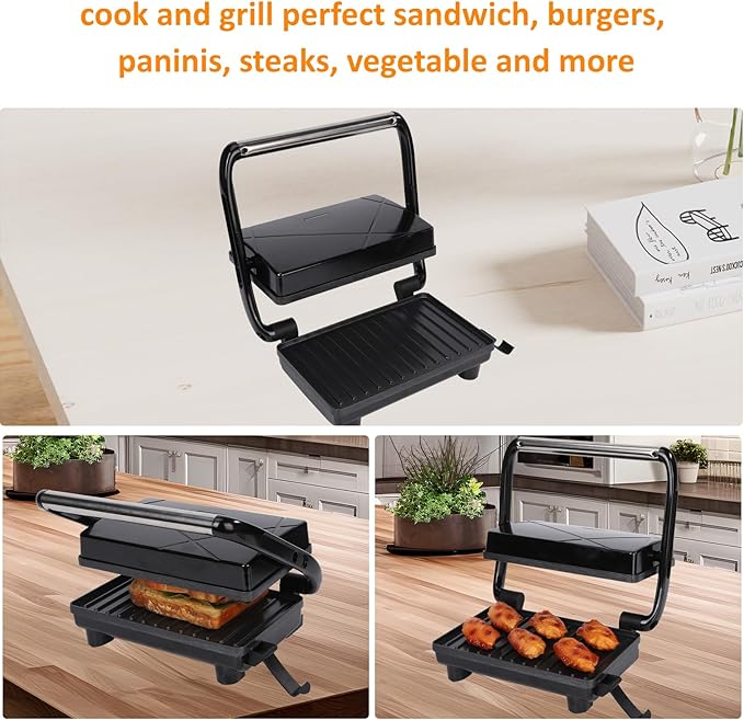 Sandwich Maker Panini Press Grill with Non-Stick Coated Plates, Easy to Clean and Store, Opens 180 Degrees Perfect for Cooking French Toast, Omelet, Grilled Cheese, Panini