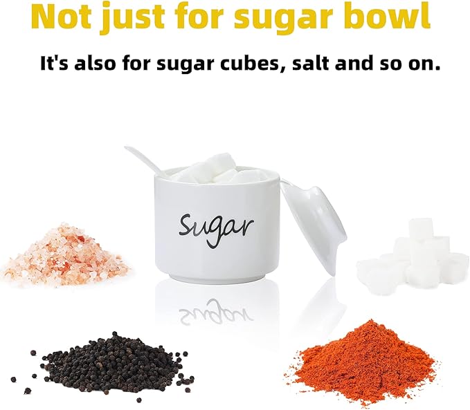 ONTUBE Ceramic Small Sugar Bowl with Lid and Spoon,Porcelain Sugar Pot,8oz (White)