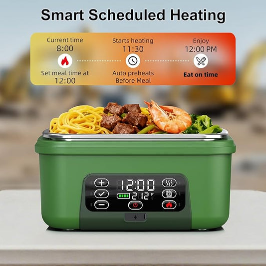 Cordless Electric Heated Lunch Box, XL 6.3Cups 20000mAh Rechargeable Food Warmer Lunch Box with Self Heating, Smart Timer, Adjustable Temperature, Leakproof, BPA Free, Removable Tray Divider