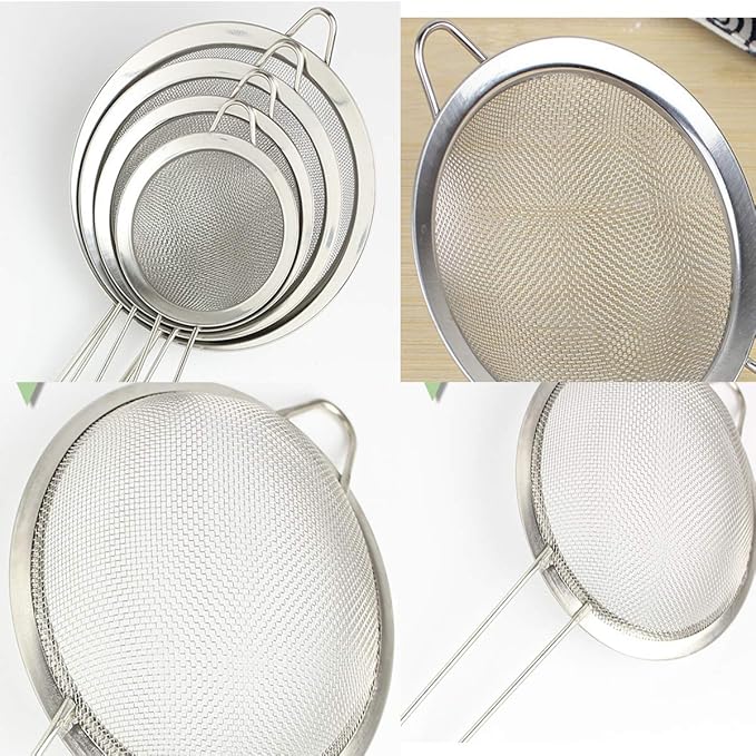 Strainers Fine Mesh Sieve Stainless Steel Flour Sifter Fine Mesh Strainer for Kitchen Hand-held Oil Spoon Seives with Handle Diameter 8cm (3.1")