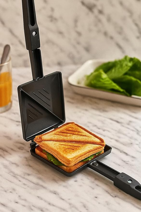 Sandwich Maker Stovetop Toaster Panini Maker Hot Regular Sandwich Non-Stick Aluminum Gas Toaster Heat-Resistant Handles 2 Slice Sandwich Maker