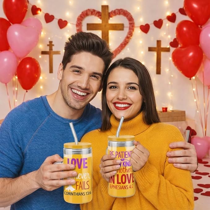Fulmoon 6 Pcs Christian Wedding Gifts Drinking Glasses Gifts Bulk, 16 oz Religious Tumblers with Lid and Straw Bible Verse Cups for Church Sunday School Classroom Bible Study Church Events