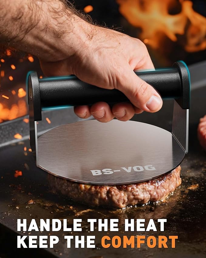 Burger Press, 6" Stainless Steel Burger Smasher for Griddle, Nonstick Round Hamburger Smasher Tool for Cooking Bacon, Patty, Ground Beef, Meats, Dishwasher Safe, Christmas Gift Package for Men