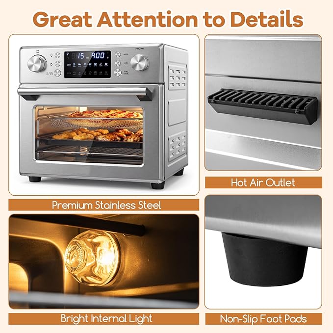 ARLIME 14-in-1 Air Fryer Toaster Oven Combo, 1700W Stainless Steel Countertop Convection Oven with Bake, Rotisserie, Dehydrate & Defrost Functions, 26 QT Large Capacity, 60-Minute Timer & Accessories