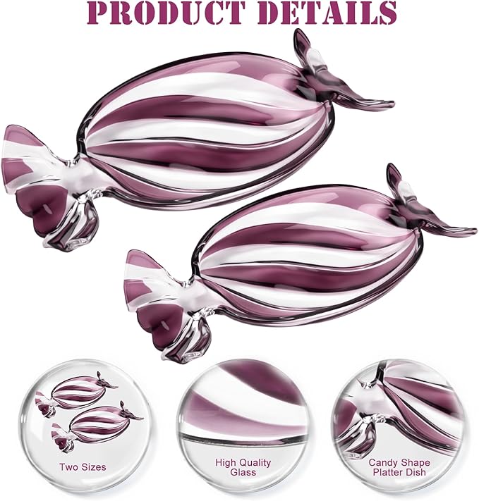 Christmas Platter Dish, Glass Candy Platter Serving Dessert Plates Christmas Dinnerware Tray Decorative Plates for Xmas Holiday Party Favor, Dark Purple, Small