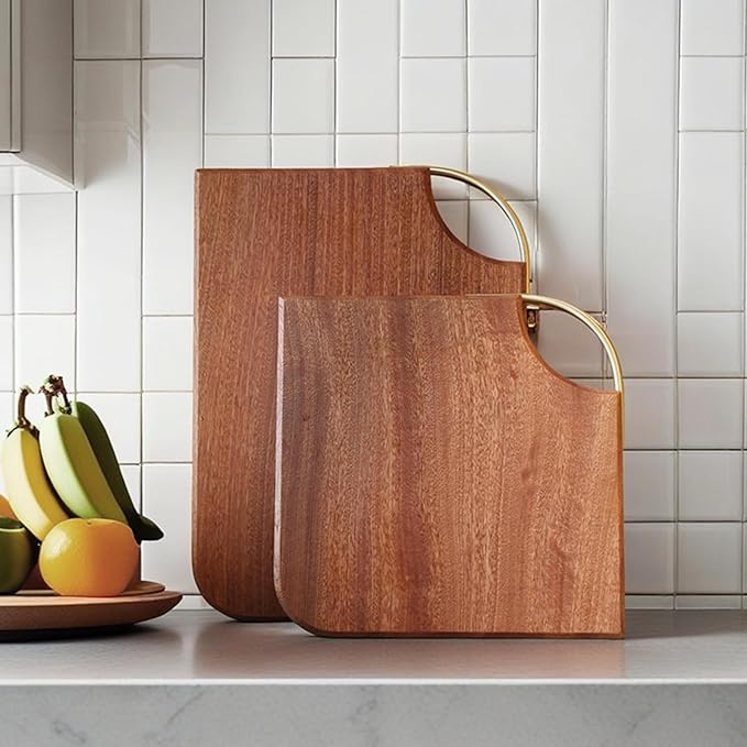 Wood Cutting Boards for Kitchen with Brass Handle, Reversible Wooden Chopping Board, 15" × 11"× 0.98" Thick, Serving Board for Meat, Vegetables, Bread, and Charcuterie（African Sapele Wood）