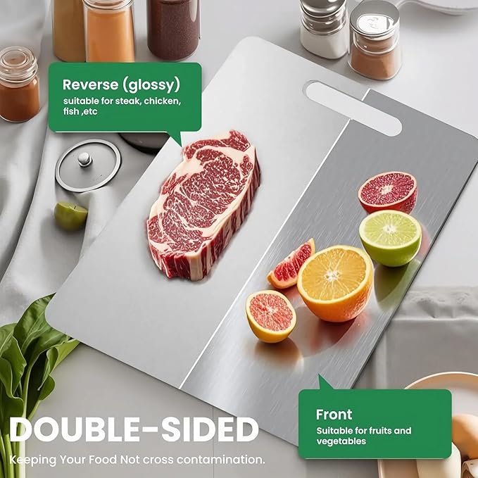 Katuchef Titanium Cutting Board - New Upgrade 100% Pure Titanium Cutting Boards for Kitchen Double Sided Non Toxic Cutting Board,Hygiene Durable Dishwasher Safe Chopping Board (11.4IN*7.9IN)