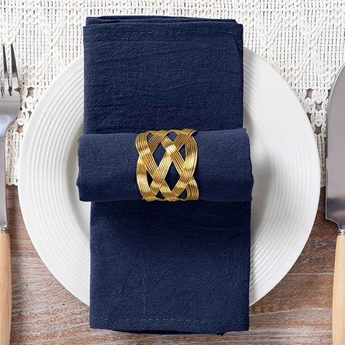 MLMC 4 Pack Navy Blue Cloth Napkins Rustic Washable Cotton Linen Napkins Set of 4 17"x17" Reusable Dinner Napkins Cloth for Wedding Party Events Everyday Use Decor