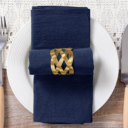 MLMC 4 Pack Navy Blue Cloth Napkins Rustic Washable Cotton Linen Napkins Set of 4 17"x17" Reusable Dinner Napkins Cloth for Wedding Party Events Everyday Use Decor