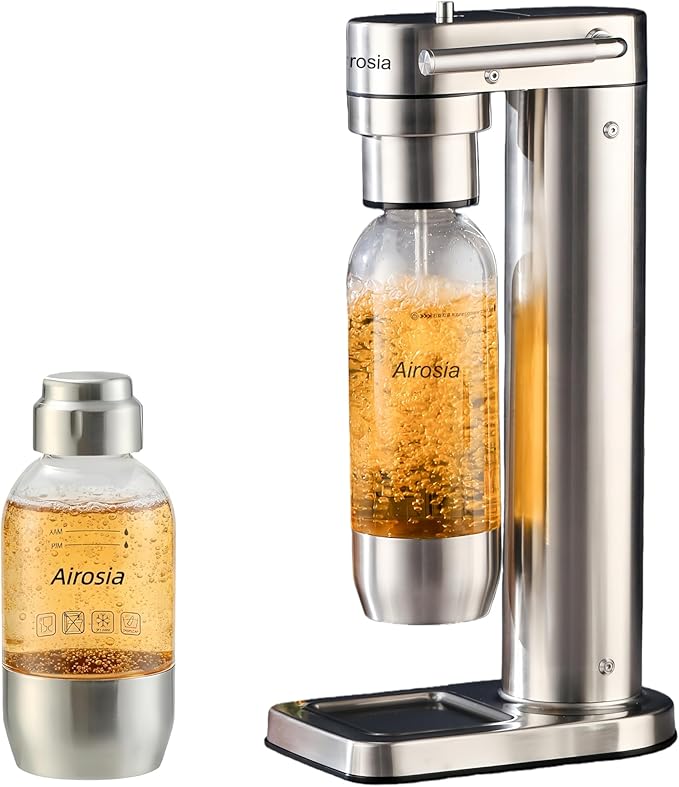 Sparkling Water Maker - 304 Stainless Steel Soda Maker, Carbonates Any Drink, Carbonator Machine with BPA Free Bottles(1L+0.5L) (CO2 Carbonator NOT Included)