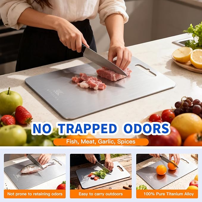 Titanium Cutting Board - 100% Pure Titanium Chopping Board for Kitchen, Camping | Lightweight, Odorless, Dishwasher Safe, Non-Toxic | Professional Chef & Home Cook Essential (15.4''L×11''W)