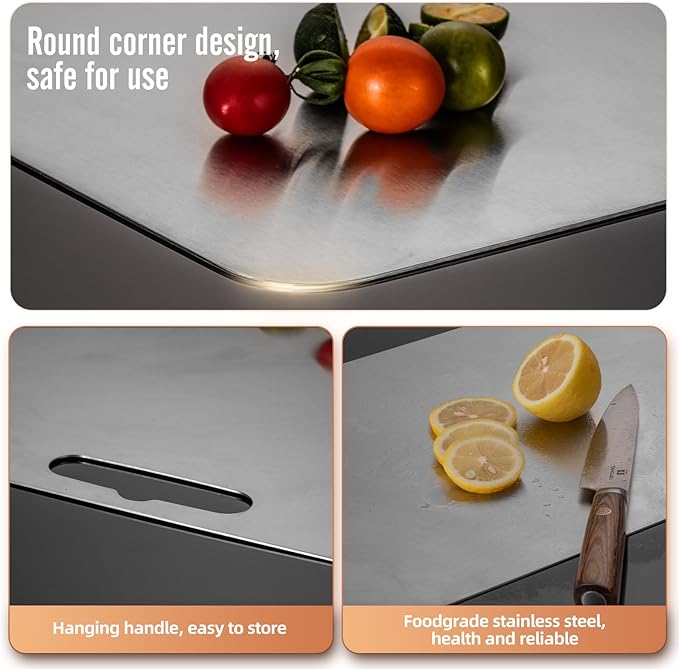 100% Titanium Cutting Board for Kitchen - Dishwasher Safe Chopping Boards with Handle, Reversible Charcuterie Board for Home Counter Outdoor Camping Housewarming Gifts for Women (16 x 11.1)
