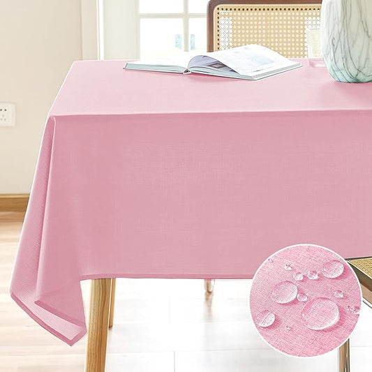 AUSSPVOCT Textured Linen Tablecloth Rectangle 60x84 Water Resistant Spill-Proof Wipeable Pink Table Cloth Wrinkle Free Fabric Dining Table Cover for Birthday Party Farmhouse Kitchen Tablecloths