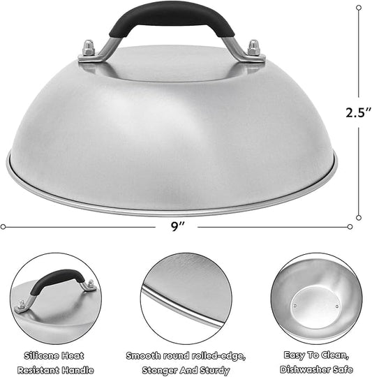 HULISEN Cheese Melting Dome & Smashed Burger Press, 6.2" Grill Press with 9" Basting Cover, Stainless Steel Burger Smasher, Griddle Accessories Kit for Flat Top Grill Cooking Indoor/Outdoor