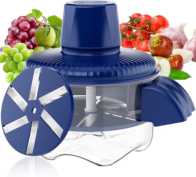 Automatic Peeling Machine, Upgraded 6 Leaf Blade Electric Grape, Cherry Tomato & Garlic Peeler, Rechargeable Wireless, Easy Clean Portable Kitchen Tool for Salad Prep & Picnic (Blue)