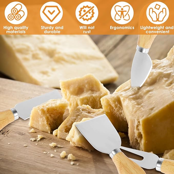 16Pcs Cheese Knives Set Stainless Steel Cheese Knife Spreaders BULK Butter Cutter Cheese Cutting Spatula Forks Wooden Handle Small Cheese Spreader Tool Cheese Knives for Charcuterie Board Christmas