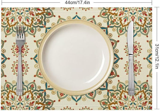 Mandala Placemats Set of 4 Vintage Bohemia Floral Art Printed Dining Table Mats for Restaurant Home Kitchen Holiday Picnic Party Decor 12x18in