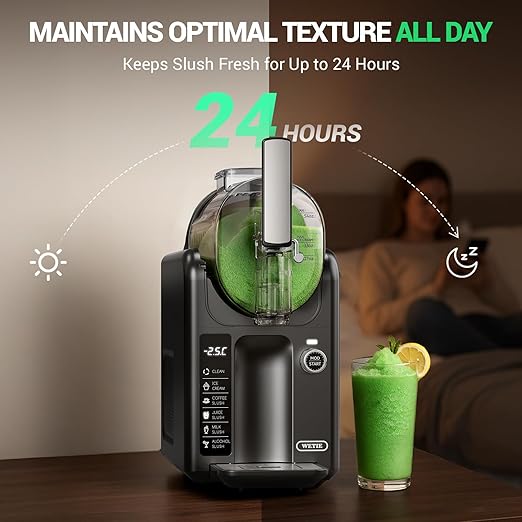 WETIE Slushie Machine, 82oz Slushy Maker with Adjustable Temperature, LED Display, Auto-Clean, 5-in-1 Frozen Drink Maker for Ice Cream, Frappés, Milkshake, Frozen Margaritas, 24H Running for Home