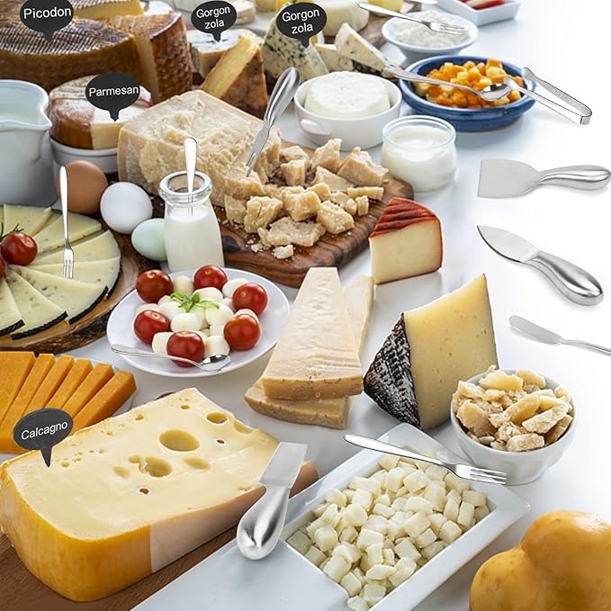18pcs Charcuterie Accessories, Stainless Steel Cheese Knife Set Butter Spreader,Charcuterie Board Utensils Mini Serving Tongs,Spoons and Forks for Pastry Cheese & Butter, Apply for Party, Wedding