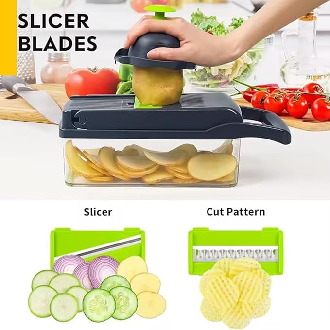 Vegetable Chopper,16-in-1 Multifunctional use for - Onion Chopper, Mandoline Slicer, Veggie Cutter with 8 Blades,Food Slicer, Dicer,Vegetable Cutter & Draining Basket Grater With Container