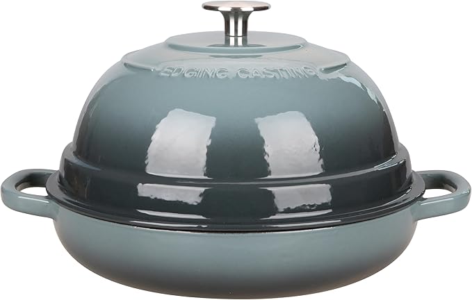 EDGING CASTING Enameled Cast Iron Dutch Oven Pot with Lid, Round Bread Oven for Homemade Sourdough Bread Baking, 6 Quart, Slateblue