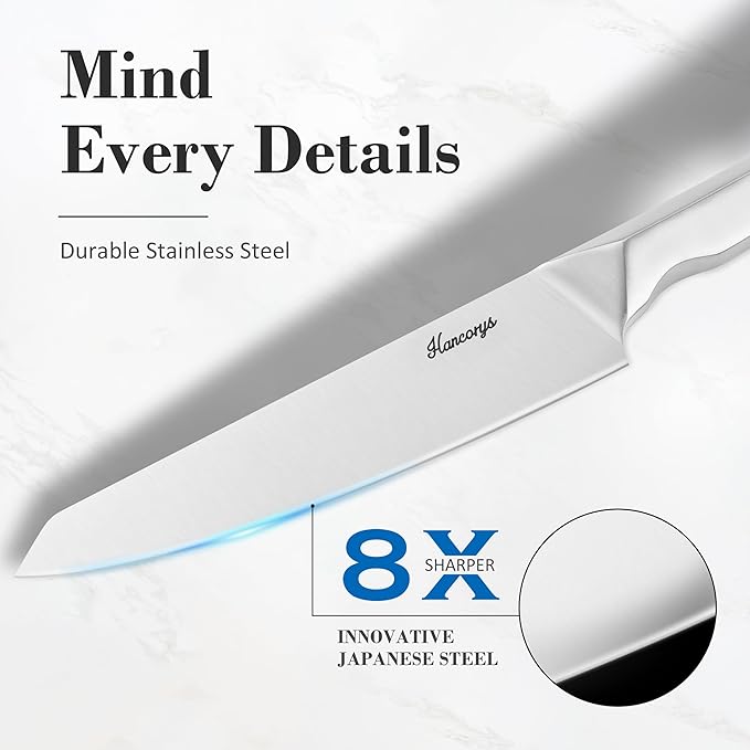 Kitchen Knife Set, Japanese Stainless Steel Knife Block Set with Built-in Sharpener, Sharp Knives with Non-slip Ergonomic Handle - Dishwasher Safe, Home Essential Gifts