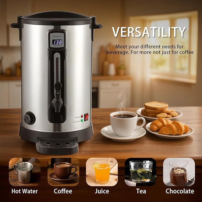 Avolend 100-Cup Commercial Coffee Urn, 20L Double-Wall Stainless Steel Coffee Maker with Adjustable Temperature Control & Keep Warm, Large Insulated Coffee Pot for Events, Catering, and Offices