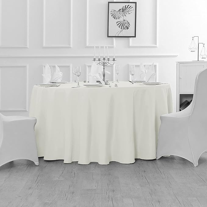 Fokitut 6 Pack Waterproof Round Tablecloth, 90 Inch, Stain Resistant and Wrinkle Polyester Table Cloth, Fabric Table Cover for Kitchen Dining, Wedding, Party, Holiday Dinner-Ivory