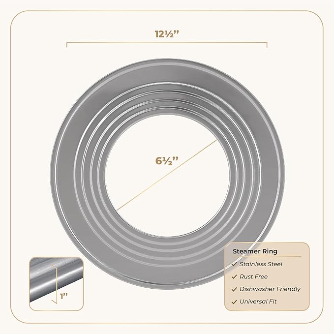 Prime Home Direct Stainless Steel Steamer Ring | Fits 7 to 12-Inch Bamboo Steamer Basket | Steaming Ring for Asian Chinese Wok, Food, Dumpling, Dim Sum, Steam Pot Accessories Metal Cooking Rim Adapter