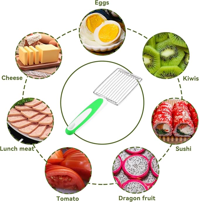 Luncheon Meat Slicers,10 Slices, Egg Cutter Slicers for Boiled Egg Fruit Soft Cheese Slicer Cutter(Green)