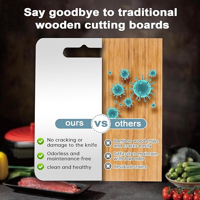 Titanium Cutting Board for Kitchen Set of 2/3 - Double Sided Food Grade Chopping Board for Meat, Hangable Design, Easy to Clean for Meat Fruit & Vegetable Various Cooking (M+L(2PCS))
