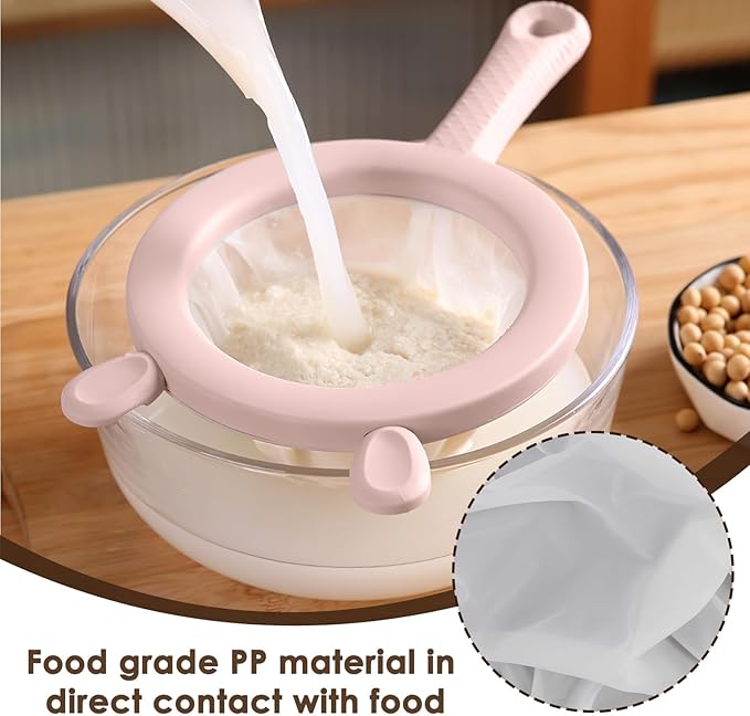 3-in-1 Fine Mesh Filter Kit with Detachable Sieve, 100/200/300 Mesh Filter with Pink Handle, Interchangeable Nylon Filter for Coffee, Tea, Nuts, Milk Juice, Fine Mesh Food Grade PP Frame（Pink）