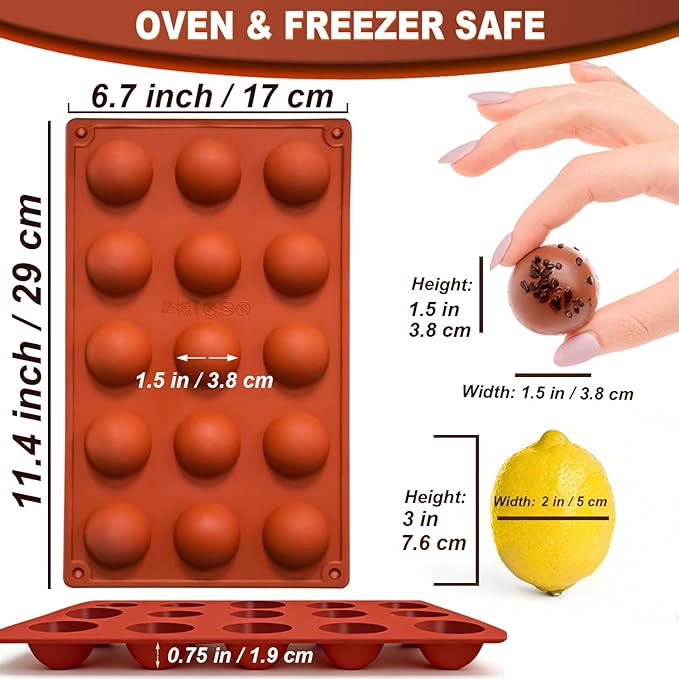 Small 15-Cavity Semi Sphere Silicone Molds Non-Stick,2 Packs Half Sphere Silicone Baking Molds for Making Jelly, Chocolates and Cake