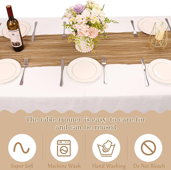 10 Pack Nude Cheesecloth Table Runner 6FT Boho Gauze Fabric Table Runner Vintage Rustic Sheer Runners for Wedding Party Bridal Baby Shower Long Table Decorations