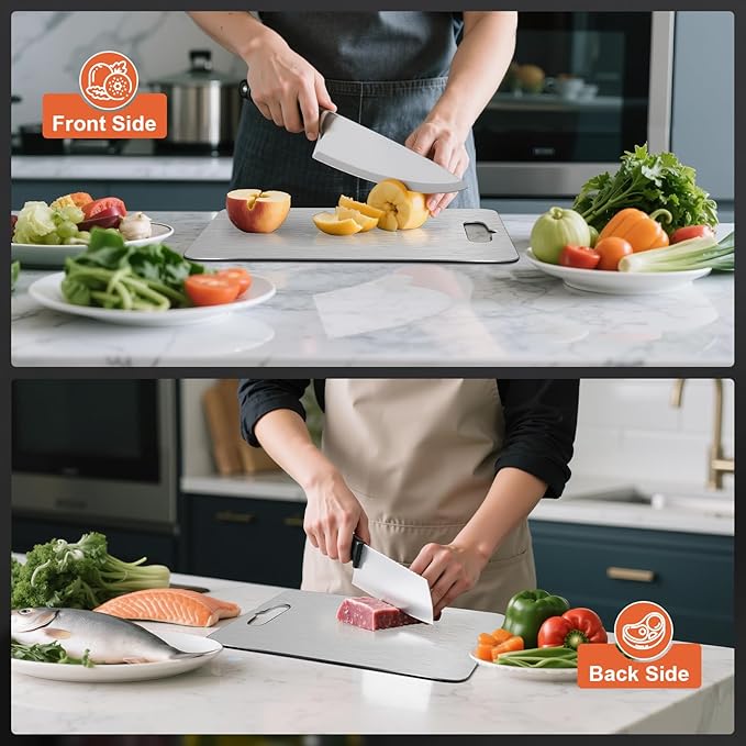Chin-Best Cutting Board, Stainless Steel Cutting Board for kitchen, Meat,Fruit, Vegetables, L 15.4" * 11"