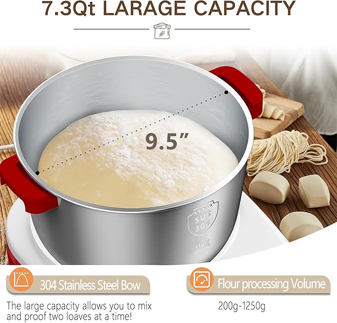AIZIYO DoughChief, 7.4QT Dough Mixer, Dough Maker with Ferment Function, Bread Maker with 304 Stainless Steel Bowl, Removeable lid, Touch Panel Control, Proofing Box for Pizza & Bread