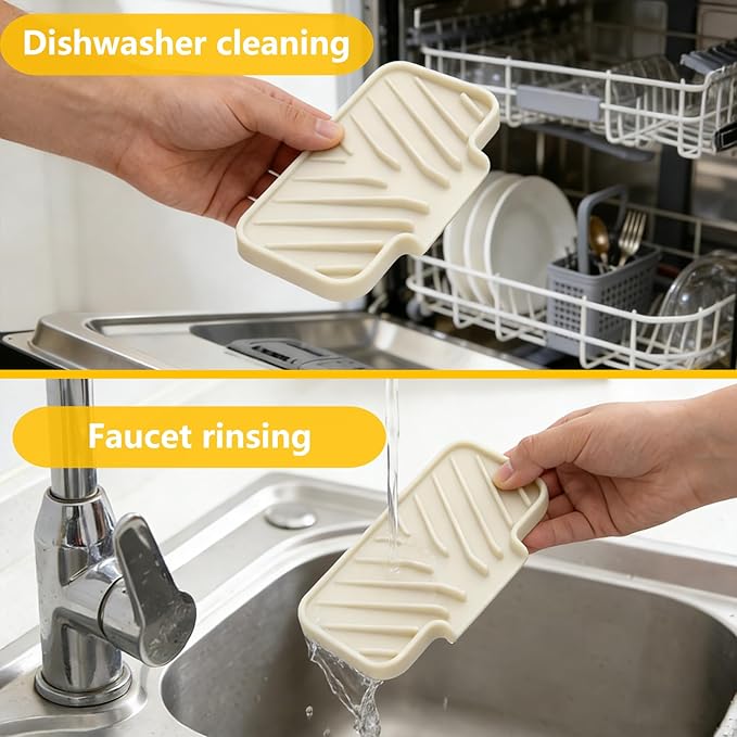 Sponge Holder for Kitchen Sink, 6"×4" High Slope Soap Tray, Silicone Sponge Holder with Drain, Dish Soap Mat for Shower Bathroom, Perfect for Bottle,Cup on Sink or Counter (Cream, 6×4)