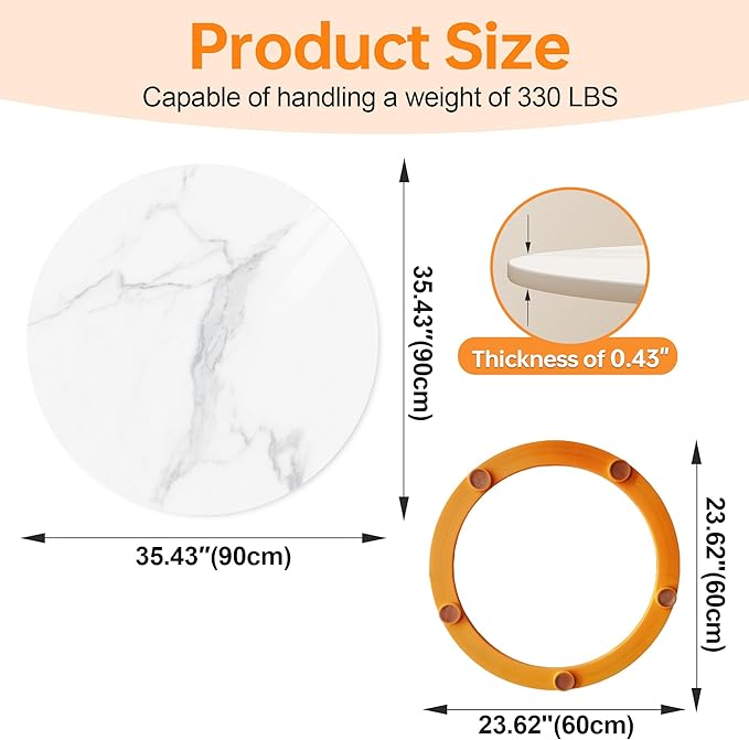 Lazy Susan Turntable 35.4 Inch - 360° Silent Rotating Anti-Slip Serving Tray, Heavy Duty Centerpiece for Kitchen, Dining & Coffee Table - White Modern Design with Non-Slip Base