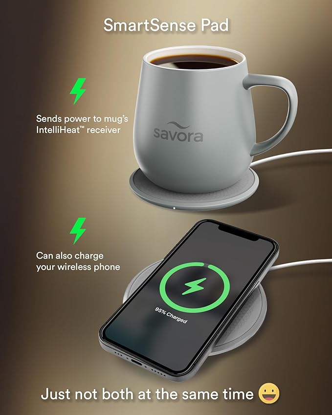 12oz IntelliHeat™ Coffee Mug | Barista’s Choice | Exclusive Wireless SmartSense Pad | Maintains Perfect 135°F | Hand-Crafted Ceramic Mug & Lid | Great for Tea Drinkers | Backed for Life - Grey