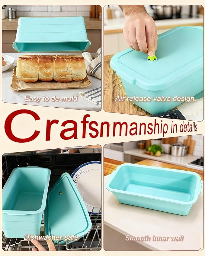 CHICHAUS Large size foldable silicone bread loaf pan with lid,11x4.7 Inch easy to store non stick Bread Baking Pans,Sourdough Bread Pan with Baking Tool Supplies Kit for Homemade Bread, Cake