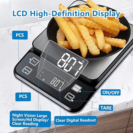 IPX7 Waterproof Food Scale | 0.01oz/0.1g Precision Kitchen Scale, 11lb/5kg | USB Rechargeable, Stainless Steel & Washable Kitchen Gadgets for Cooking, Baking