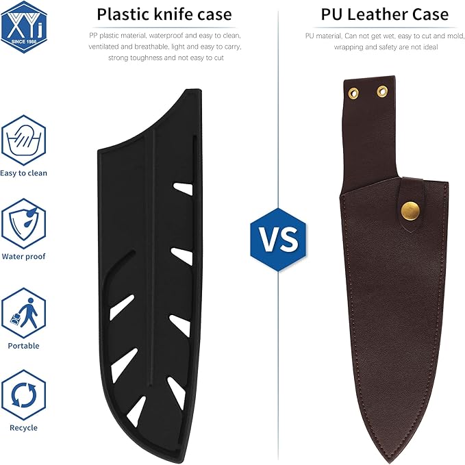 XYJ 2pcs/set Safety Knife Covers Sleeves Knives Edge Guard, Universal Knife Sheath, Santoku Knife Case Blade Guards Protector Black Kitchen Knife Cover Sleeve (For 7'' Santoku Knife)