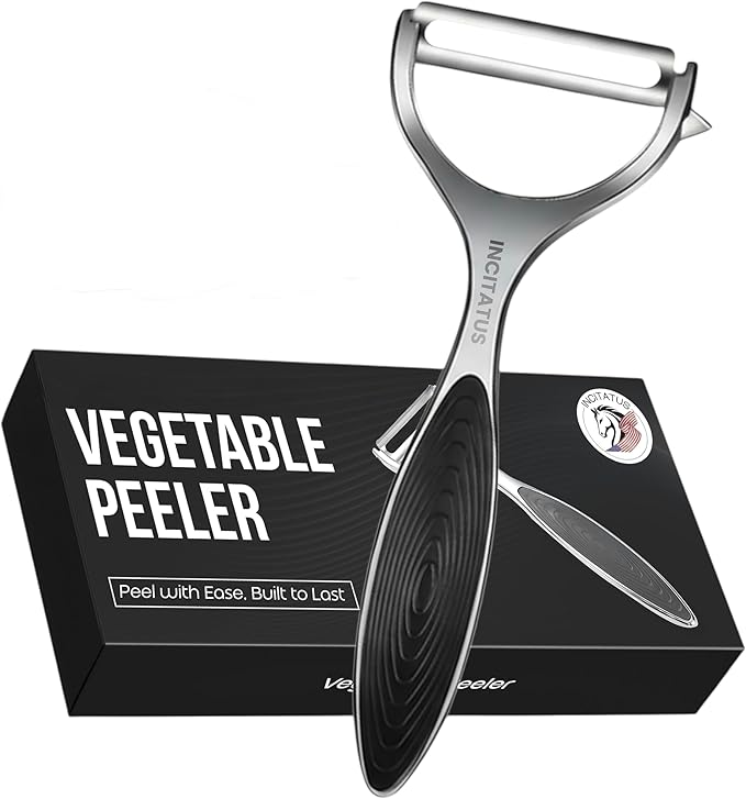 INCITATUS Vegetable Peeler – Ultra Sharp Stainless Steel Potato & Fruit Peeler, Ergonomic Non-Slip Handle, Swivel Blade for Potatoes, Carrots, Cucumbers & Apples, Kitchen Peeling Tool