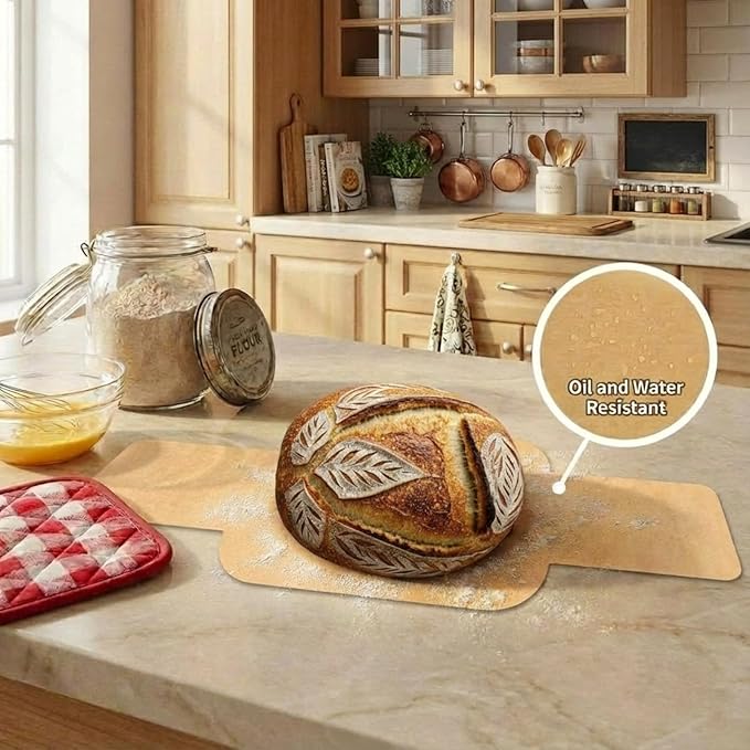 Marspark 100 Pcs Parchment Paper for Sourdough Baking, Bread Sling - Dutch Oven Liner, Pre-Cut Parchment Baking Supplies for Easy Dough Transfer (Oval)