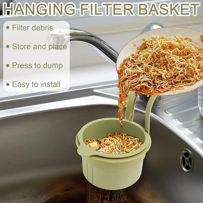 Faucet Hanging Strainer Basket, Hanging Kitchen Sink Strainer Basket with Press Dumping Design Practical Sink Food Catcher for Filtering Fruit Vegetable Waste